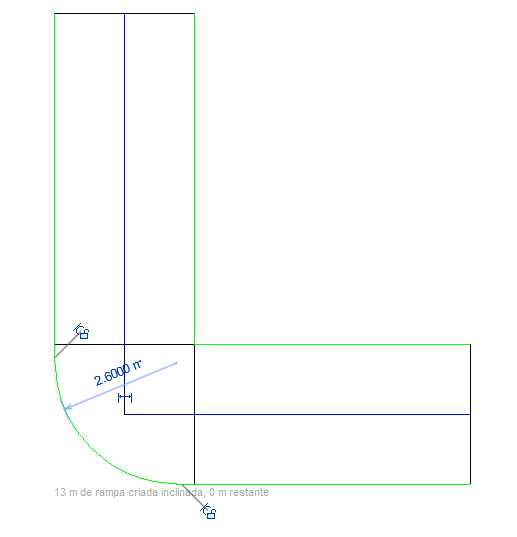 Tutorial como fazer rampas no Revit: print da tela do Revit com destaque para a vista durante desenho da rampa curva