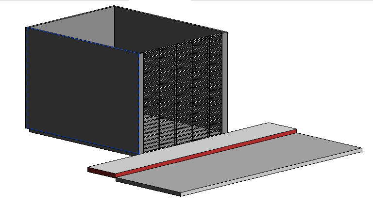 Tutorial como fazer rampas no Revit: print da tela do Revit com destaque para a vista 3D de uma garagem com portão, calçada e asfalto