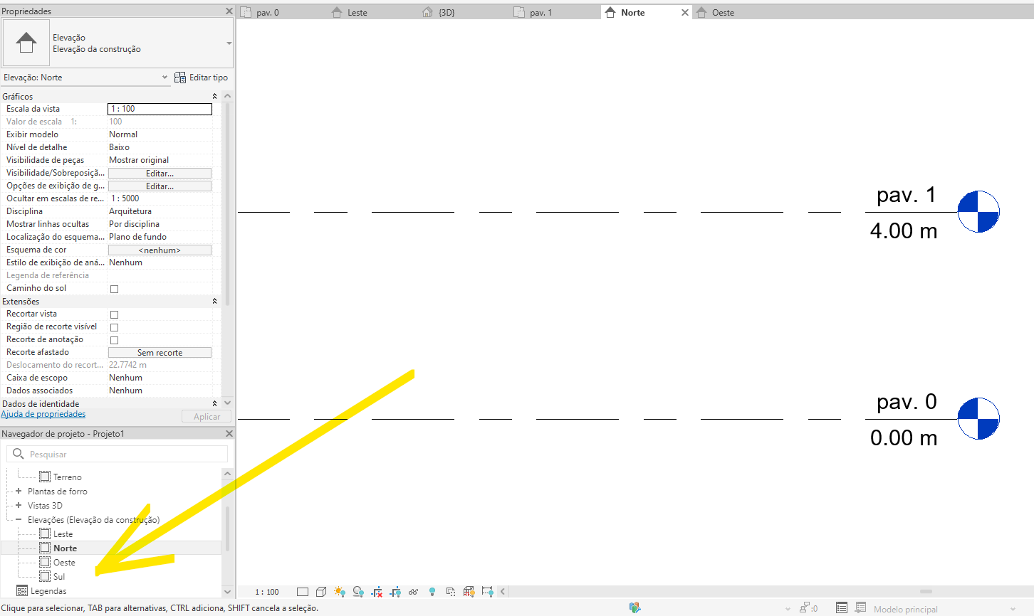 Tutorial como fazer rampas no Revit: print da tela do Revit com destaque para a ferramenta ajuste dos níveis