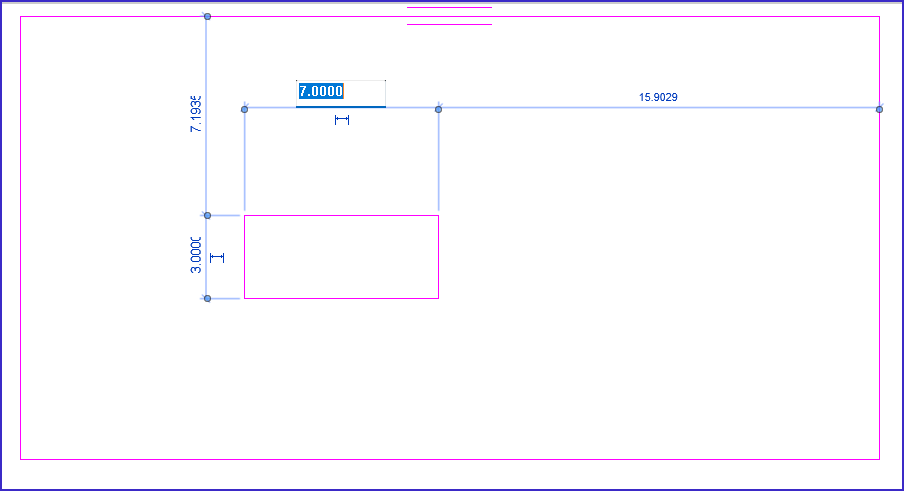 Como fazer piscina no Revit: imagem da interface do software Revit, com destaque para a desenho com a ferramenta "retângulo" com dimensões especificadas.
