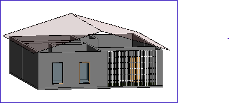imagem 3D de casa com telhado de duas quedas d'água semitransparente