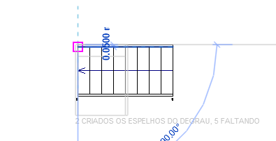 Tutorial sobre como criar escadas no Revit: imagem da tela do Revit com destaque para ação de desenhar a escada em L