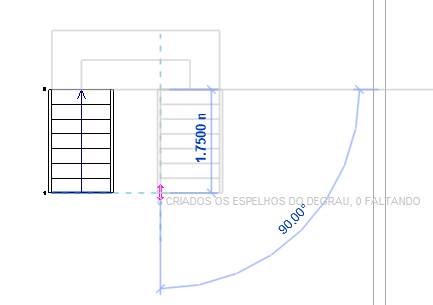 Tutorial sobre como criar escadas no Revit: imagem da tela do Revit com destaque para ação de desenhar a escada em U