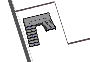 Imagem 3D da escada em U desenhada utilizando o Revit