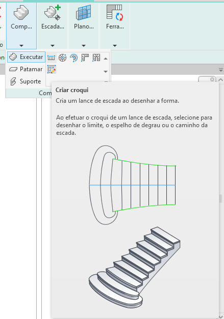 Tutorial sobre como criar escadas no Revit: imagem da tela do Revit com destaque para a opção ciar croqui