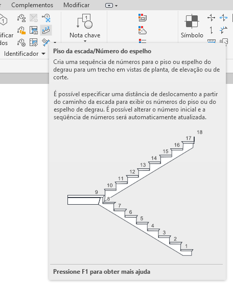 Tutorial sobre como criar escadas no Revit: imagem da tela do Revit com destaque para a opção "piso da escada/número do espelho"