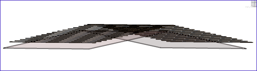 Como fazer telhado no Revit; imagem da interface do revit com destaque para ripas aplicadas sobre telhado