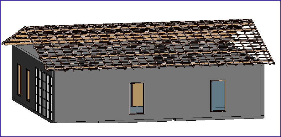 imagem 3D de madeiramento de telhado concluído