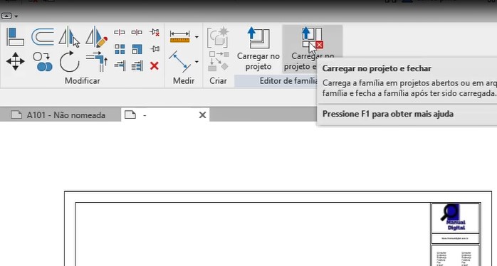 Tutorial sobre como plotar com Revit: imagem do painel superior na opção "carregar projeto e fechar"